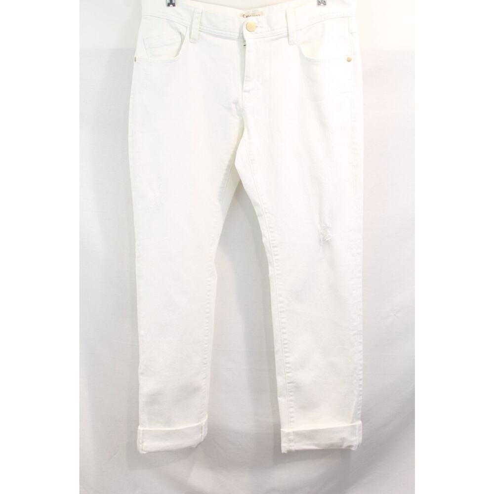 CAbi Jeans Distressed Womens size 6 White Denim Stretch Cuff Hem Nautica Preppy